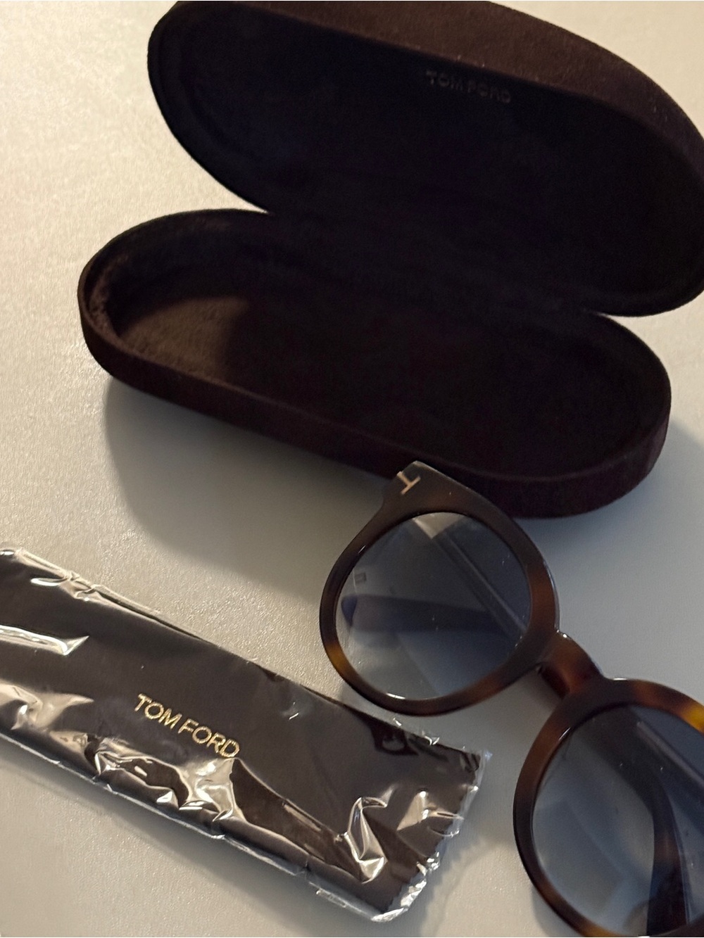 Tom Ford Sunglasses in Tortoiseshell Brown with blue gradient lenses